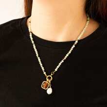 创意虎眼石不锈钢心形吊坠项链配饰，可自由搭配DIY - 金色 - 查看 5