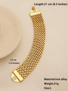 1pc Minimalist Metal Mesh Bracelet, Gold Color Chain Wristband, Suitable For Men And Women, Daily Wear And Party, Hip-Hop Accessory (Fixed Length 21cm, Not Adjustable, Not Suitable For Slim Wrists) - Yellow Gold - View 8