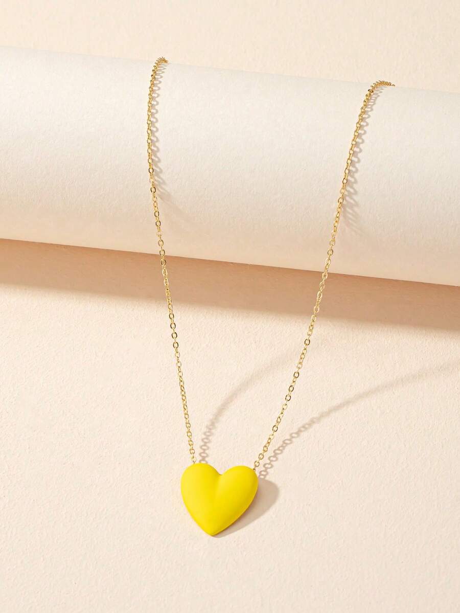 1件时尚节日金属心形吊坠项链，适合少女日常及节日佩戴 - 黃色 - 查看 1
