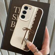 1pc Elegant Retro Striped Lace Bow Design TPU Soft Phone Case Compatible With Samsung/Redmi Models - White - View 3