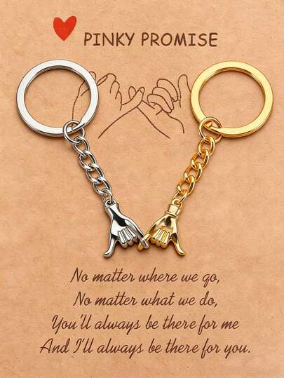 1 Set Couple's Little Finger Promise Keychain Set, Eternal Love Gift, Romantic Valentine's Day Gift For Couples, Couple Keychain (Card Not Included)