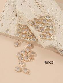 40pcs Transparent Glass Rhinestone Single/Double Loop Pendant Charms, DIY Jewelry Accessories - Multicolor - View 9