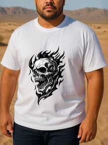 T-shirt à manches courtes imprimé crâne aux flammes d'horreur pour hommes, vêtement pour hommes à la mode, t-shirt pur de haute qualité pour hommes, t-shirt à manches longues pour hommes - Blanc - Voir 12
