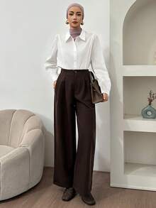 DAZY Blus Lengan Panjang Wanita yang Elegan, Lembut, dan Longgar, Cocok untuk Bepergian - Putih - View 2