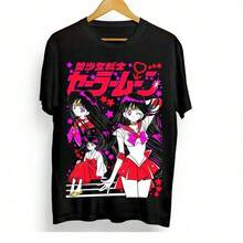 1992 Japanese Anime Sailor Moons Oversize Japanese Retro Vintage Two-Dimensional Direct Injection Short T-Shirt - 黑色 - 查看 1