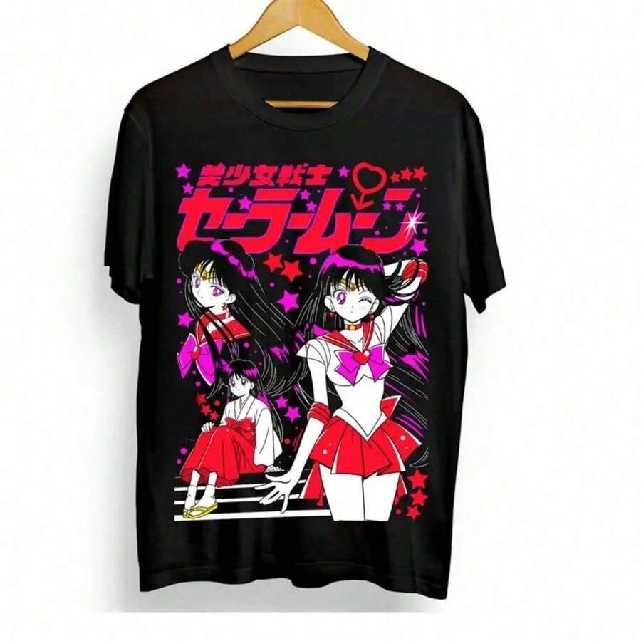 1992 Japanese Anime Sailor Moons Oversize Japanese Retro Vintage Two-Dimensional Direct Injection Short T-Shirt - 黑色 - 查看 1