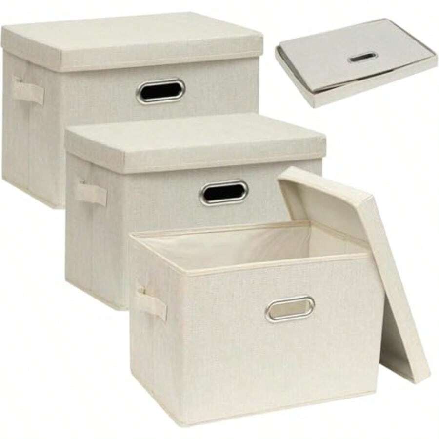 zxxCaas De Almacenamiento Caas Organizadoras 3 Piezas De ogares Con Caa De Almacenamiento De ea Que Se Pueden Pr En El Arma Y La Caa De Almacenamiento De La Oficina ige Morganizador de juguetes - beige - Ver 1