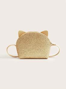1pc Girls Cute Kitten Pattern Glitter Mini Half-Circle Crossbody Bag, Suitable For Daily Use As Gift - Gold - View 4