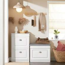 SoBuy Banco Zapatero Banca Zapatera Recibidor Zapatera Baul con Asiento Acolchado Organizador Cajon para Zapatos para Entrada Blanco FSR82-K-W - Blanco - Ver 7