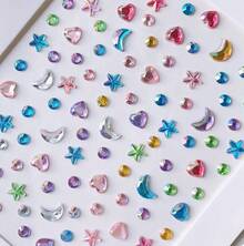 2pcs 3d Silver White Five-Pointed Star Rhinestone Eye & Face Sticker, Diy Makeup Accessory For Music Festival, Y2k Party - White - View 3