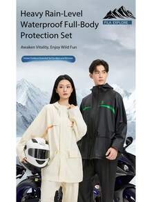 1 Set Unisex Casual Hooded Raincoat With Reflective Stripes, Breathable Ventilation Holes, Full Body Separable Rainsuit For Cycling, Waterproof, Lightweight, Suitable For Beach, Travel,Mother's Day Gift,Bedroom Decor,Garden,Kitchen Decor,Summer,Beach,Travel Essentials,Room Decor,Squishy,Graduation - Men's and Women's Styles - View 1