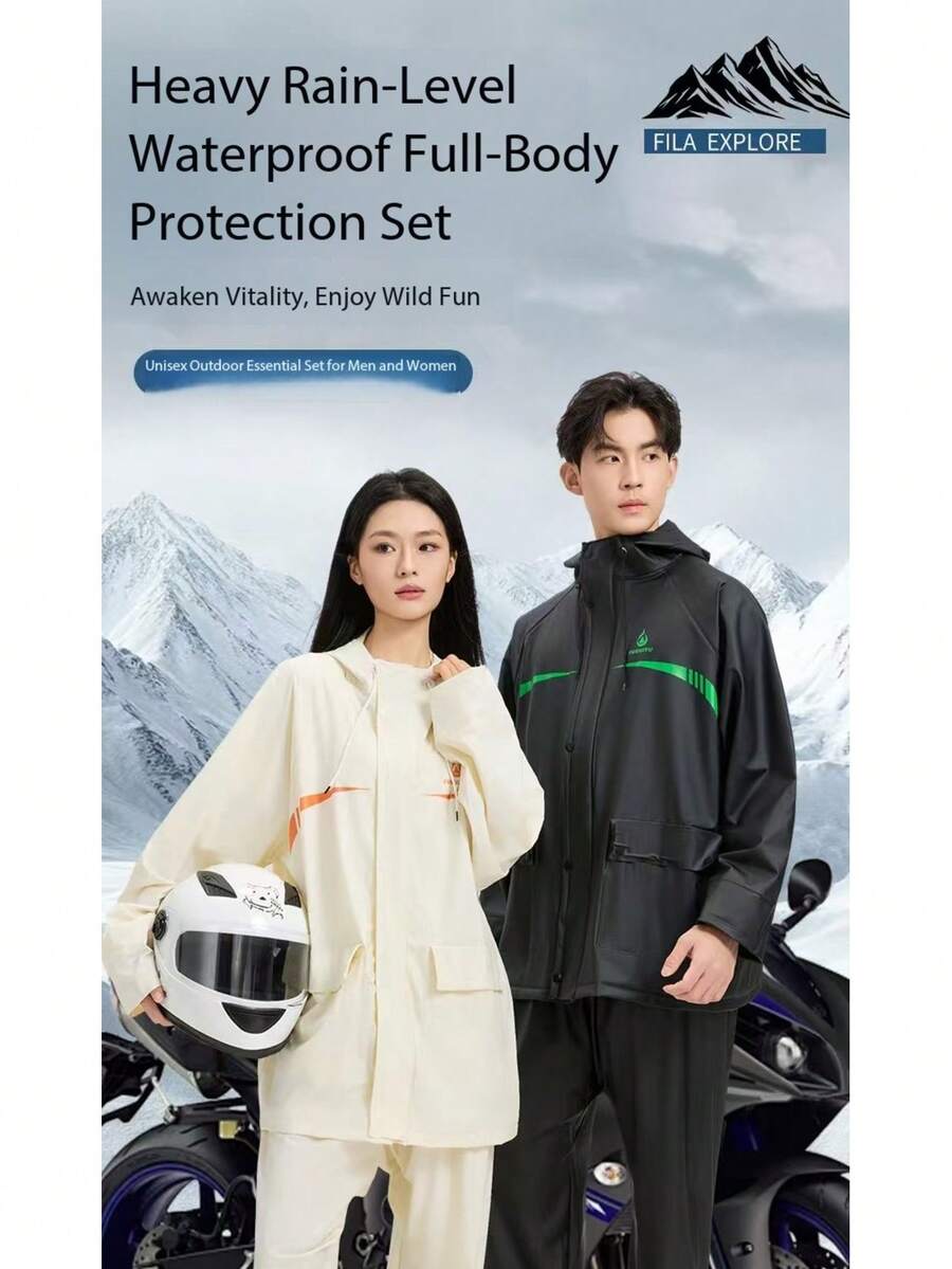 1 Set Unisex Casual Hooded Raincoat With Reflective Stripes, Breathable Ventilation Holes, Full Body Separable Rainsuit For Cycling, Waterproof, Lightweight, Suitable For Beach, Travel,Mother's Day Gift,Bedroom Decor,Garden,Kitchen Decor,Summer,Beach,Travel Essentials,Room Decor,Squishy,Graduation - Men's and Women's Styles - View 1