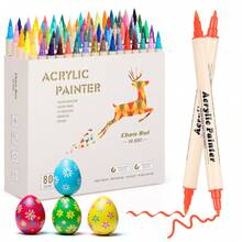 Chen Rui 12/24/36/48/60/80 Colors Acrylic Paint Marker Pen Set, Includes 1 Brush Tip & 1 Fine Tip, Suitable For Wood, Rock, Canvas, Pumpkin, Fabric And More, Also For Glass, Plastic, Ceramic, Great For DIY, Easter, Graffiti, Art Creation, Waterproof And Washable, Back To School Essential - Multicolor - View 2