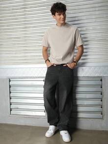 Logeqi® Jeans Vaqueros Baggy de pierna curvada Lavados de Color Negro De Moda Casual Formal Hippie Rockero Para Hombre - Negro - Ver 5