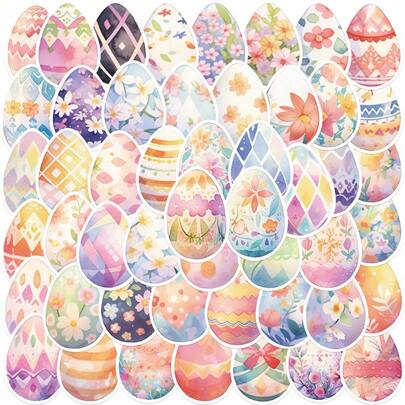 50-Piece Festive Original Non-Infringing Easter Series Watercolor Egg Stickers - DIY Waterproof Decor For Guitars, Phones, Backpacks & Water Bottles