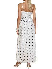 Mujer Vestido Largo Maxi De Lunares Con Tirantes Finos Cuello Corazón Espalda Descubierta Para Verano Casual - 白色 - 查看 6