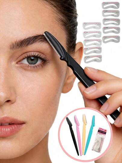 40/10/5/3/1 Set Black Eyebrow Razor Kit And Eyebrow Shaper, Eyebrow Trimmer And Razor, Callus Remover And Body Hair Removal Tool, Face And Eyebrow Razor Set With Long Handle Blades And Precision Guard, Women Grooming Tools, Suitable For Daily Use Or Travel, Makeup, Affordable Price, Room Decor