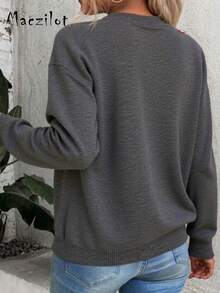 Cardigan tricoté gris simple, veste mode polyvalente avec design bouton unique pour femmes - Gris foncé - Voir 2