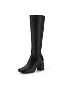 Women's Gogo Boots Square Toe Chunky Fashionable  Casual Simple Knee High Boots - màu đen - Xem 6
