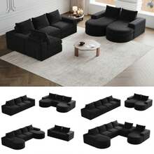 Chenille-Sofa With Built-In Elements And Liegestuhl, Fully-Compressed And Ohne Management, Modular Combinationsofa L-Liegestuhl, Schaumstoff-Compressionssofa, Keine Montage Erforderlich - 黑色 - 查看 3