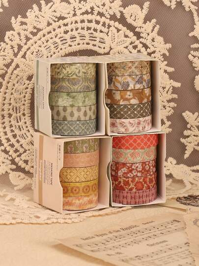 5 Rolls/Box "Nostalgic Moments" Washi Tape With Floral Patterns. These High-Quality Decorative Tapes Are Perfect For DIY Travel Journals, Planners, Scrapbooks, And Stationery, Making Them An Ideal Gift For Artists And Crafters. Suitable As Back-To-School, Valentine's Day, Thanksgiving, And Birthday Presents.