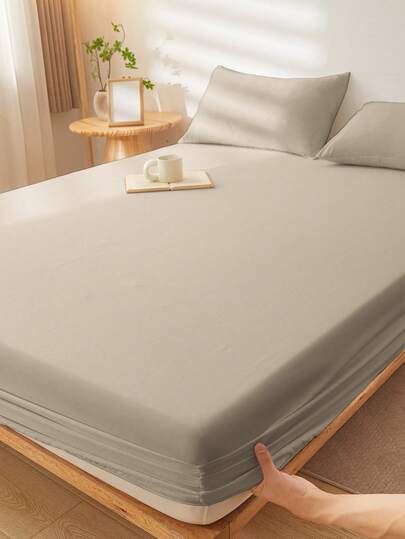 1件超柔软纯色床笠，床上用品，轻薄床单，浅棕色床垫罩，深口袋床笠，透气，适用于所有床型 - 单人床、双人床、大号床、特大号床，四季皆宜，室内装饰，可机洗