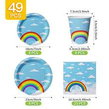 Rainbow Cloud Disposable Plate, Napkin, Cup Set, Plates, Napkins And Cups Party Supplies, Serves 8 Guests, Disposable Paper Plates Party Tableware Suitable For Birthday, Wedding, Theme Party, Family Picnic - Multicolor - View 6