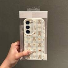 1pc TPU Soft Cute Bear Plaid Bow Pattern Shockproof Protective Phone Case Compatible With Samsung/Redmi Models - White - View 1