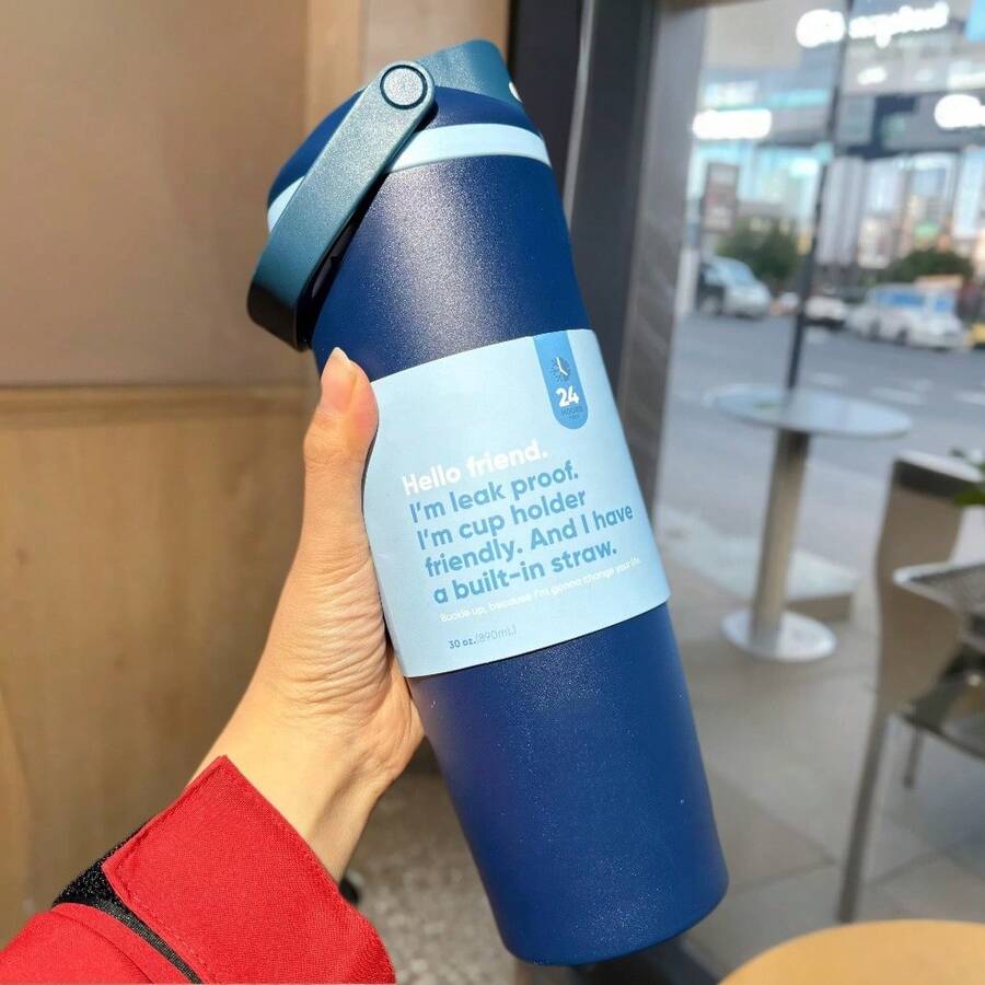 30oz Stainless Steel Insulated Water Bottle With Leak-Proof Lid And Portable Handle - Solid Color Classic Pattern, Long-Lasting Hot/Cold Insulation, Ideal For Car, Office, Travel, And As A Gift.