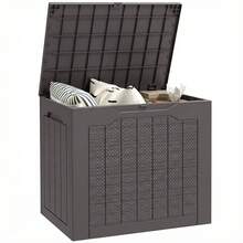 Outsunny 93L Plastic Garden Storage Box, Outdoor Storage Box With Handles, Waterproof Outdoor Storage Container For Garden Tools And Accessories, Brown - C - View 7