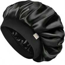 Silk Bonnet Men Women Hair Bonnet Sleeping Double Layer Satin Bonnet Natural Curly Hair Unisex Sleep Cap - 黑色 - 查看 1
