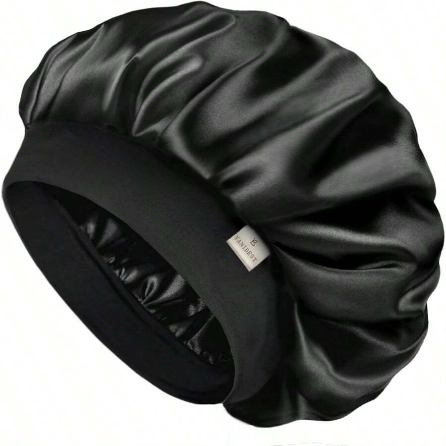 Silk Bonnet Men Women Hair Bonnet Sleeping Double Layer Satin Bonnet Natural Curly Hair Unisex Sleep Cap - 黑色 - 查看 1
