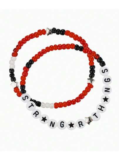 Set de 2 pulseras con cuentas inspiradas en elementos de terror, set de pulseras con temática de terror colorida que simboliza la con diseño elástico y en capas, merchandising de película, regalo perfecto para fans