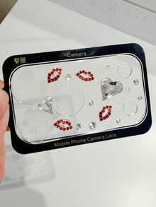 奢华闪亮水钻嘴唇3D爱心高清钢化玻璃相机镜头膜，兼容 17 Pro Max/17 Pro，时尚透明个性镜头保护盖 - 紅色 - 查看 4