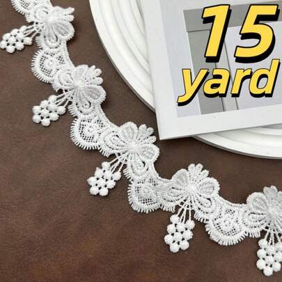 15 yardas de delicado encaje tejido con diseño de mariposa, 1.97 pulgadas de ancho, con borlas colgantes y diseño floral, disponible en 15/10/5/3/1 yarda, adecuado para bodas, vestidos, fundas de sofá, cortinas, cuellos, puños, textiles del hogar y decoración artesanal, cinta de encaje