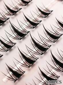 100 Clusters 10-12mm Mixed Length Glue-Free Small Rabbit False Eyelashes, Suitable For Beginners, C-Curl Individual Lashes, Realistic Look, No Glue Needed - C - View 7