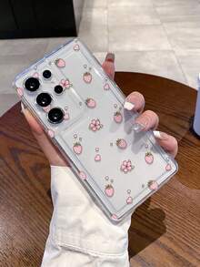 1pc Fashionable Girl Style Strawberry Flower Heart Pattern Transparent Airbag TPU Material Anti-Drop Phone Case, Suitable As Holiday Gift Compatible With Samsung S25, S24, S23, S22, A05 And Other Models - Multicolor - View 8