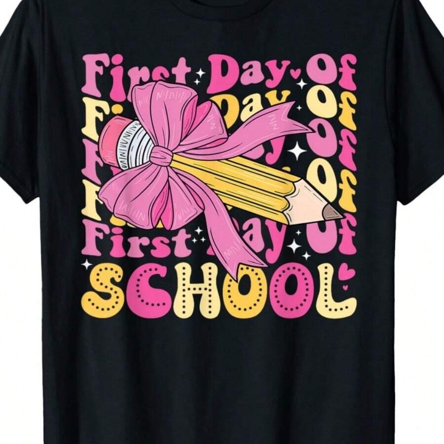 Groovy Coquette Back To School T-Shirt Cute Pencil 1st Day Of School 2026 Tee - màu đen - Xem 1