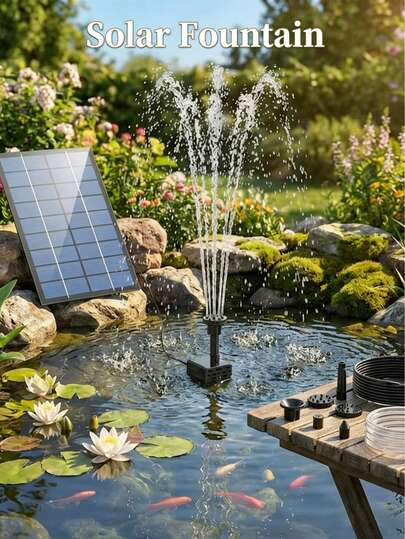 Solar-Powered Fountain Pump, Suitable For Bird Baths, Newly Upgraded Mini Solar Fountain With 6 Nozzles, Vertical Solar Panel Kit, Suitable For Gardens, Ponds, Pools And Outdoor Use