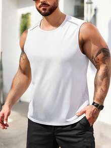 1pc Men's Casual Sports Running Fitness Tank Top - White - View 1
