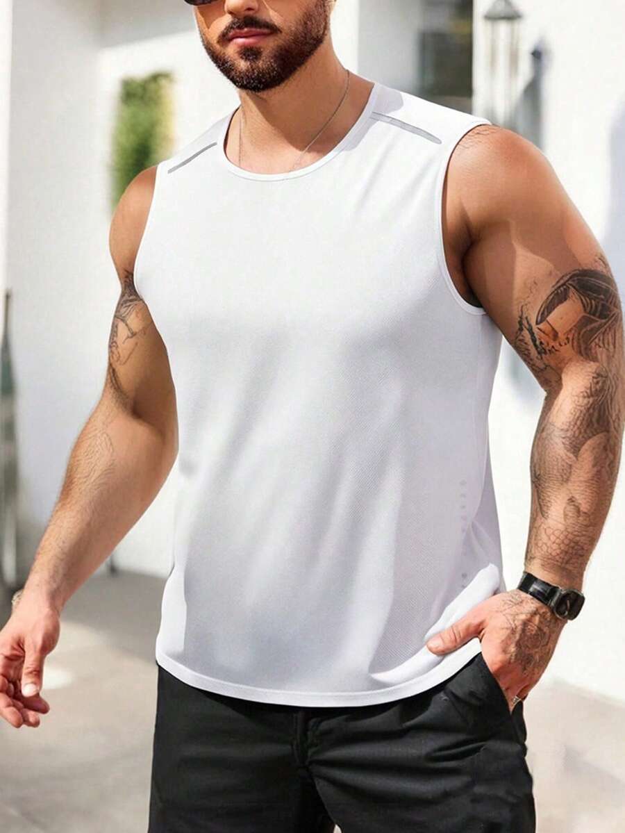1pc Men's Casual Sports Running Fitness Tank Top - White - View 1