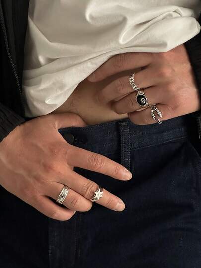 5 sztuk czarnych pierścionków hiphopowych, 8 modnych, unikalnych pierścionków z łańcuszkiem orlego pazura, zestaw biżuterii z niszowym wzorem, stylowe akcesoria z zawieszkami, idealny prezent dla męża/chłopaka na Walentynki