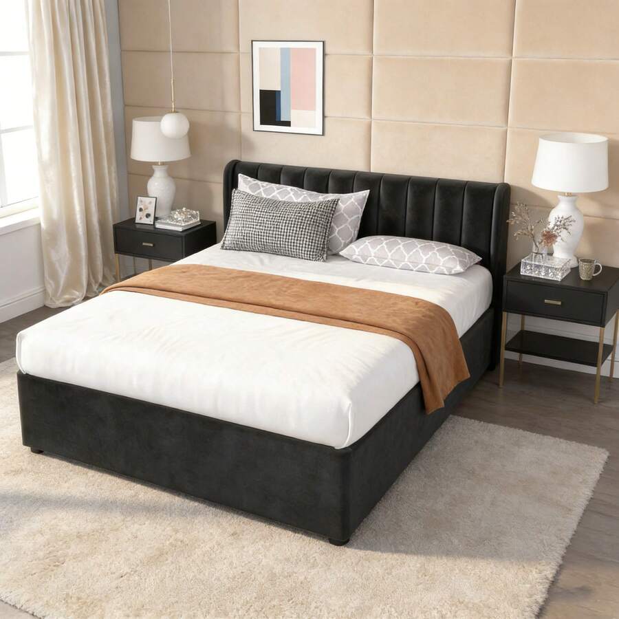 Bed Bases & Foundations - Black + Velvet + 140cm*200cm - View 1