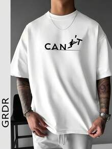 GRDR Camiseta de manga corta con cuello redondo, estampado gráfico de lema casual, cómoda y de moda para hombres - Blanco - Ver 1