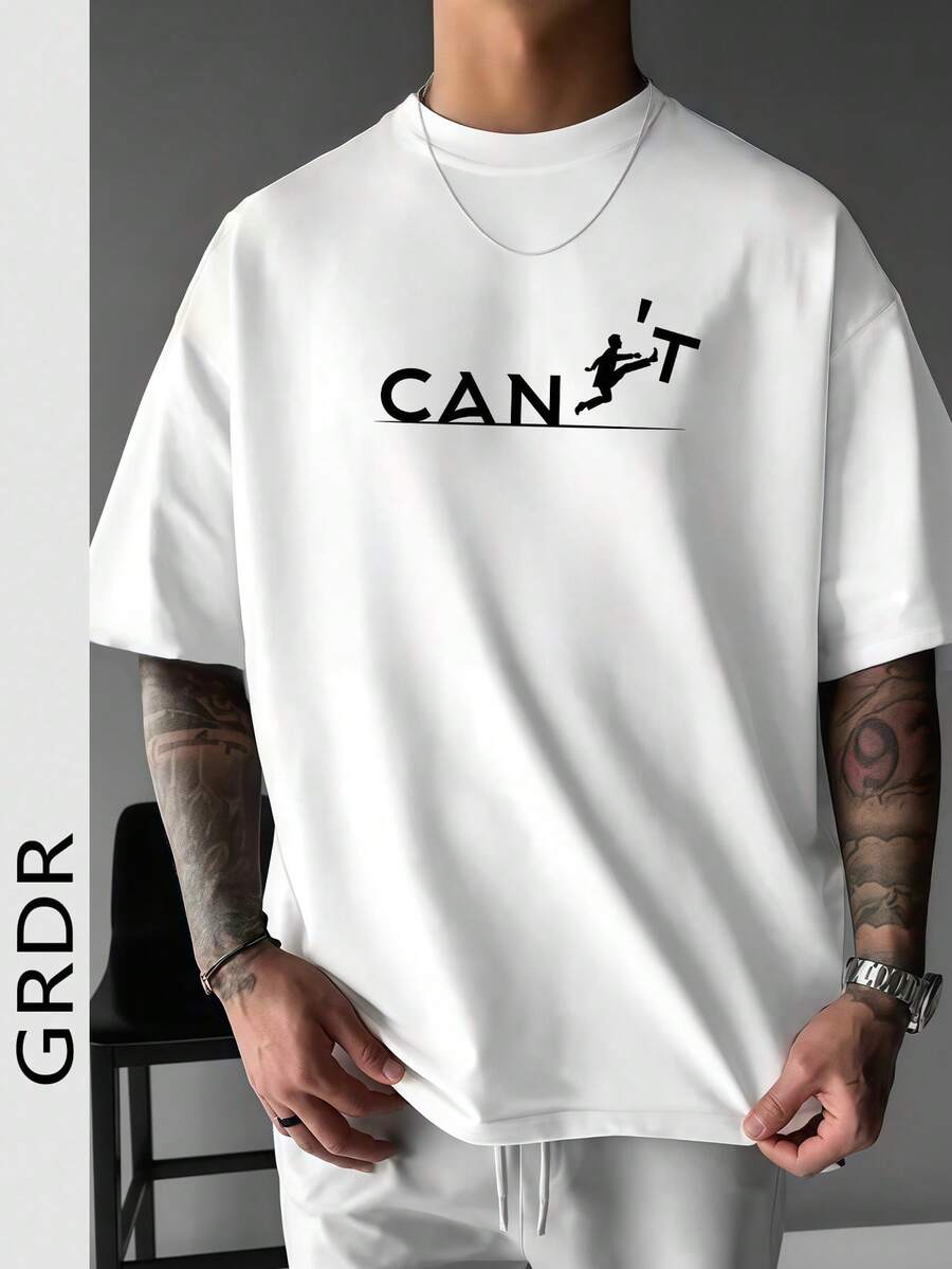 GRDR Camiseta de manga corta con cuello redondo, estampado gráfico de lema casual, cómoda y de moda para hombres - Blanco - Ver 1
