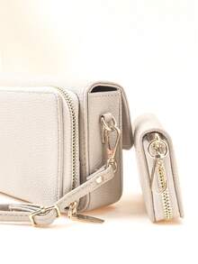 MINGYOU 新款迷你斜挎钱包 时尚刺绣 柔软双拉链 多功能大容量手机包 甜美可爱精致女士年轻学生斜挎包 适合购物约会 女士礼物 钱包 迷你钱包 手拿包 小钱包 Fairycore - 米色 - 查看 3