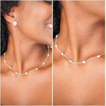 Presente Colar Choker Gargantilha Pérola Coração Feminino Prata 925 - Prata - Visão 6