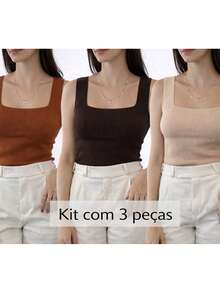 3-Piece Set: Plain Square Tank Top, Summer Modal Knit, New Collection - Màu gỉ sắt/Cà phê/Cát - Xem 1