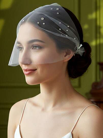 1 pieza Clip con velo pequeño para mujer decorado con diamante de imitación, accesorio brillante adecuado para uso diario, fiestas, bailes y galas