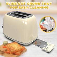 tostador de 2 rebanadas tostador retro de acero inoxidable con 6 ajustes ranuras  anchas de 1.5 pulgadas función de bagel/descongelación/cancelación bandeja íble para migas rosa bebé - Crema - Ver 4